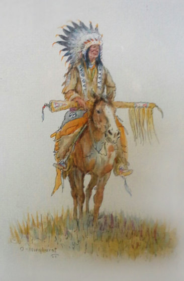 366x559 Indian Chief On Horse Watercolor By Olaf Wieghorst - Indian Watercolor