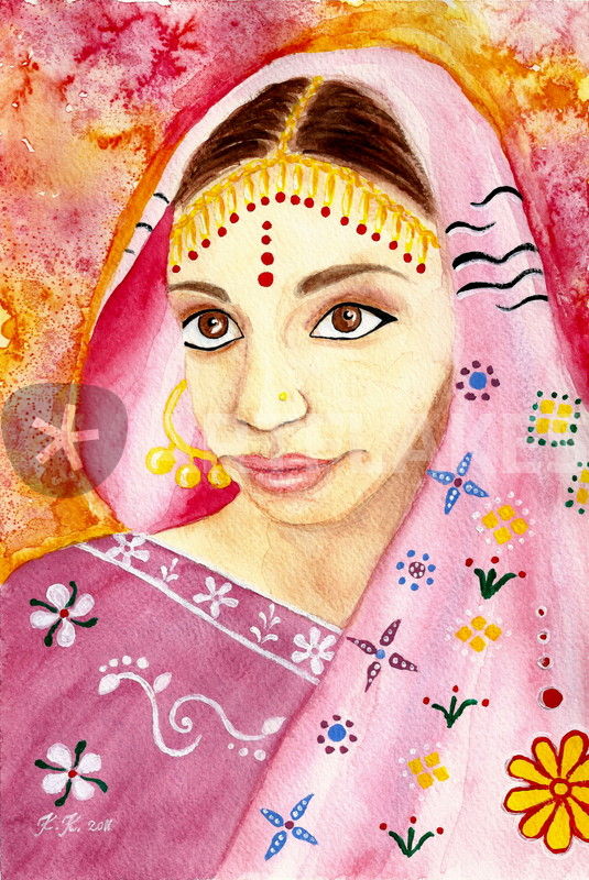 535x800 Indian Girl In A Sari Watercolor Painting Painting Art Prints - Indian Watercolor Painting