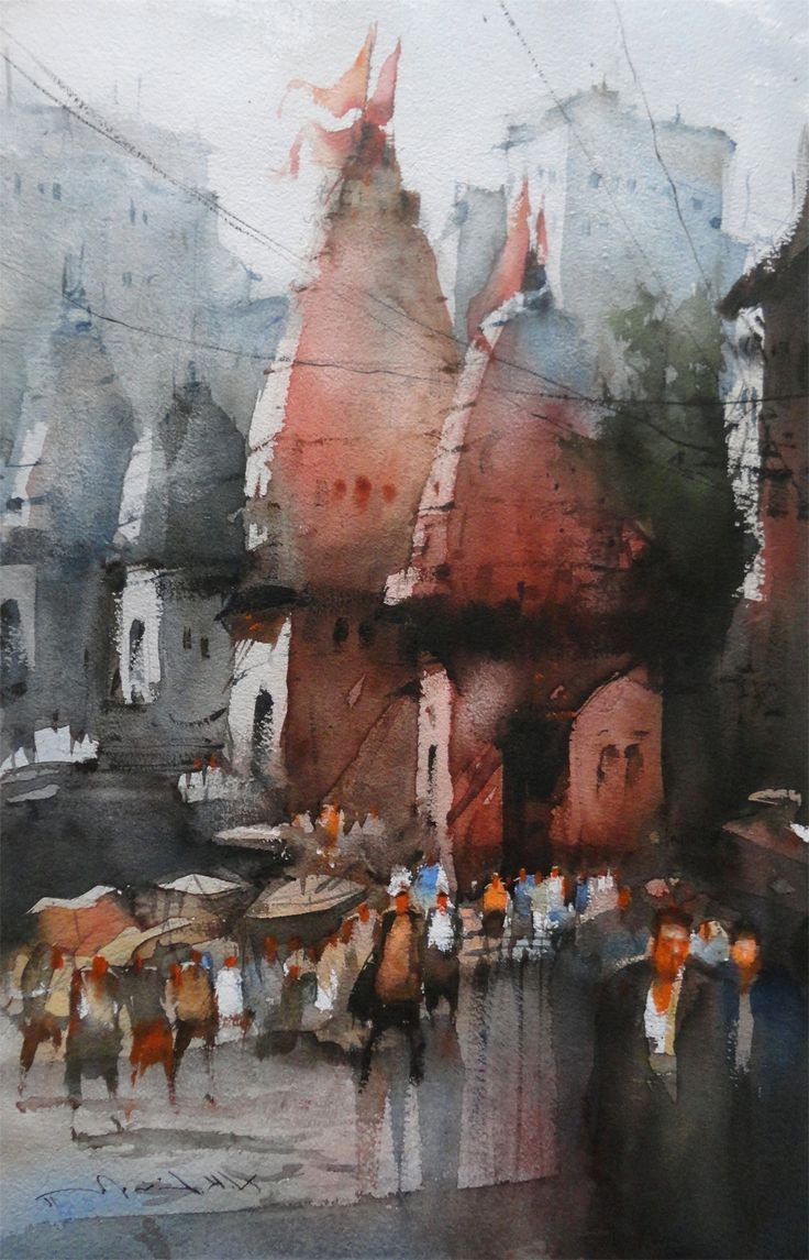 736x1145 Indian Watercolor Painting Gallery 18 Best Original Cityscape - Indian Watercolor Painting