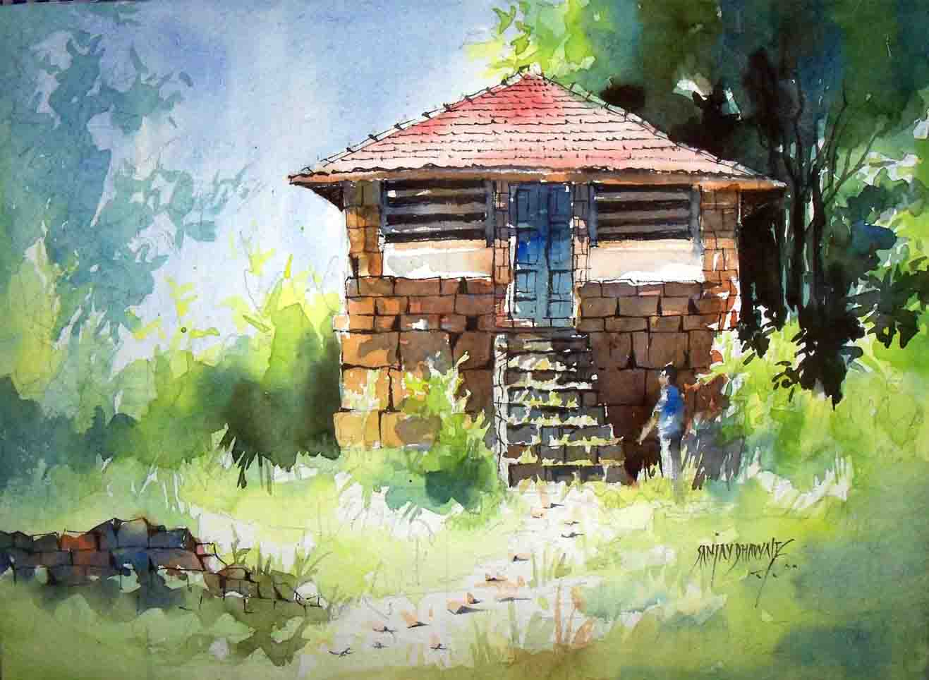 1317x964 Photos Watercolour Paintings Indian Artists, - Indian Watercolor Painting