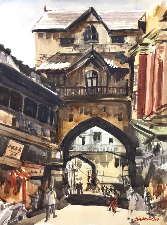 570x768 Porbandar Market Gujarat India Indian Watercolor Painting Etsy - Indian Watercolor Painting