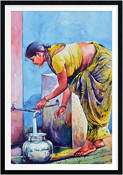428x606 The Indian Lady Watercolor Painting Framed With Synthetic Frame - Indian Watercolor Painting