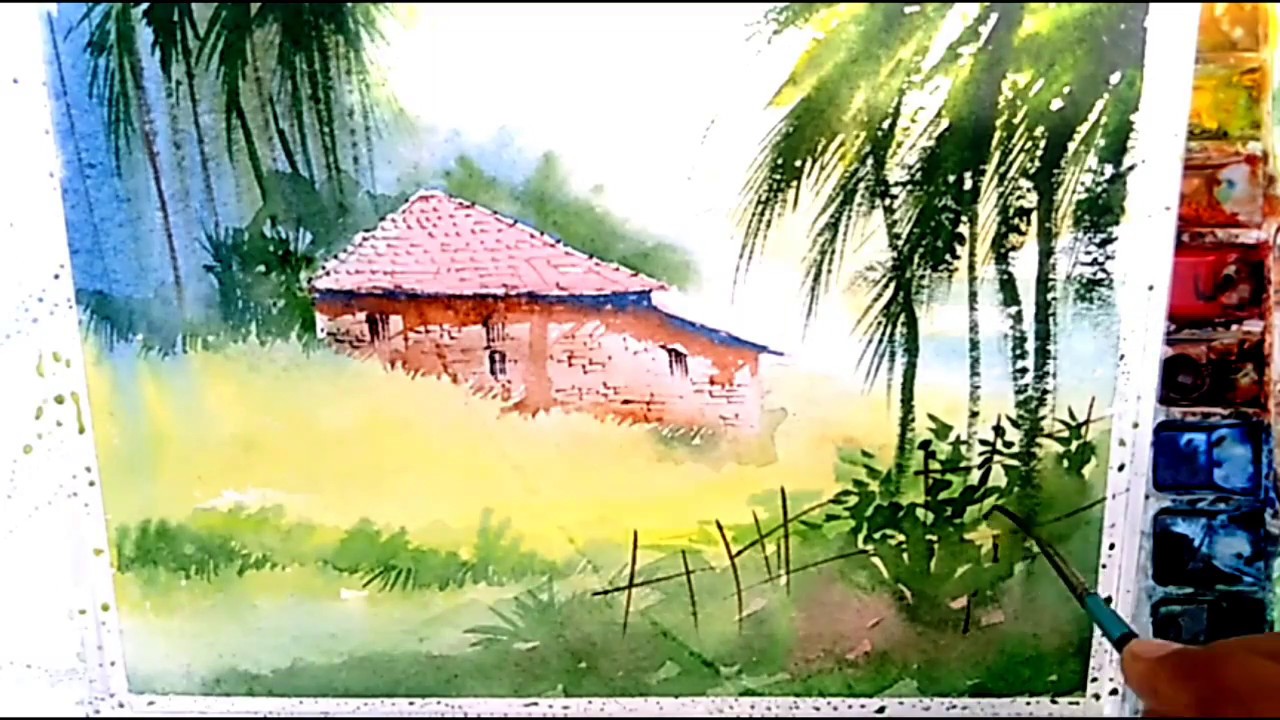 1280x720 How To Paint Landscape Watercolor Demonstration By Indian Artist - Indian Watercolor Painting