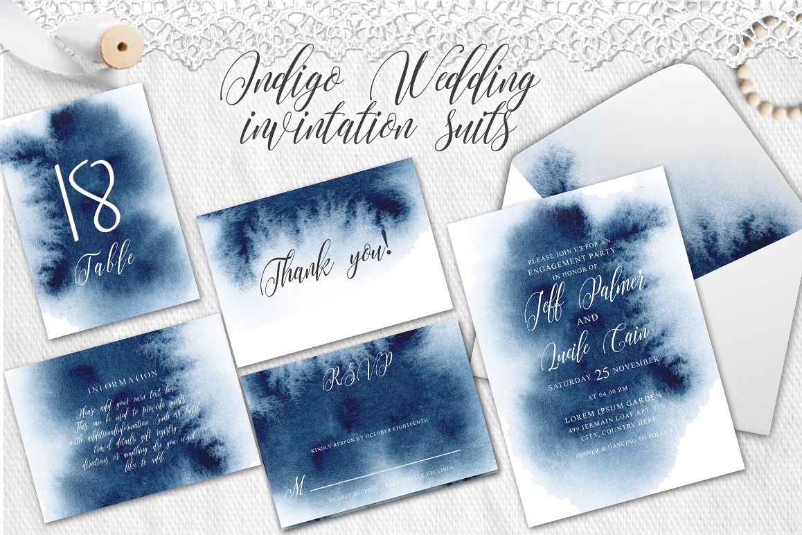1158x772 Indigo Watercolor Wedding Invitation Suite - Indigo Watercolor
