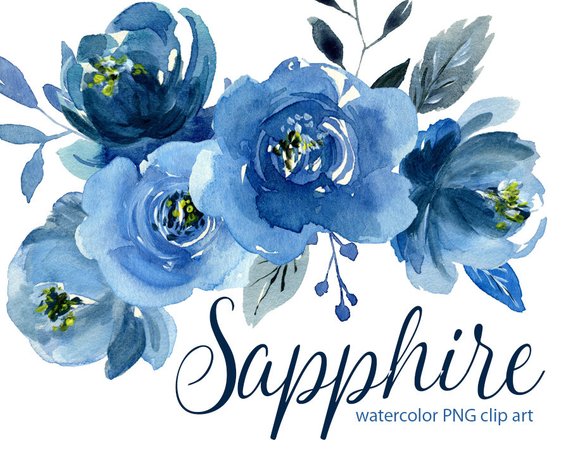 570x452 Watercolor Flower Clipart Indigo Blue Roses Flowers Aquarelle Etsy - Indigo Watercolor