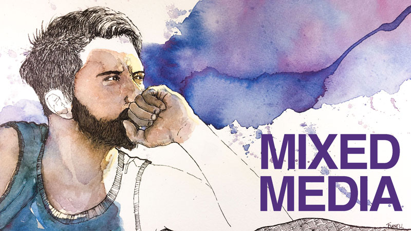 800x450 Mixed Media Portrait - Ink And Watercolor Illustration