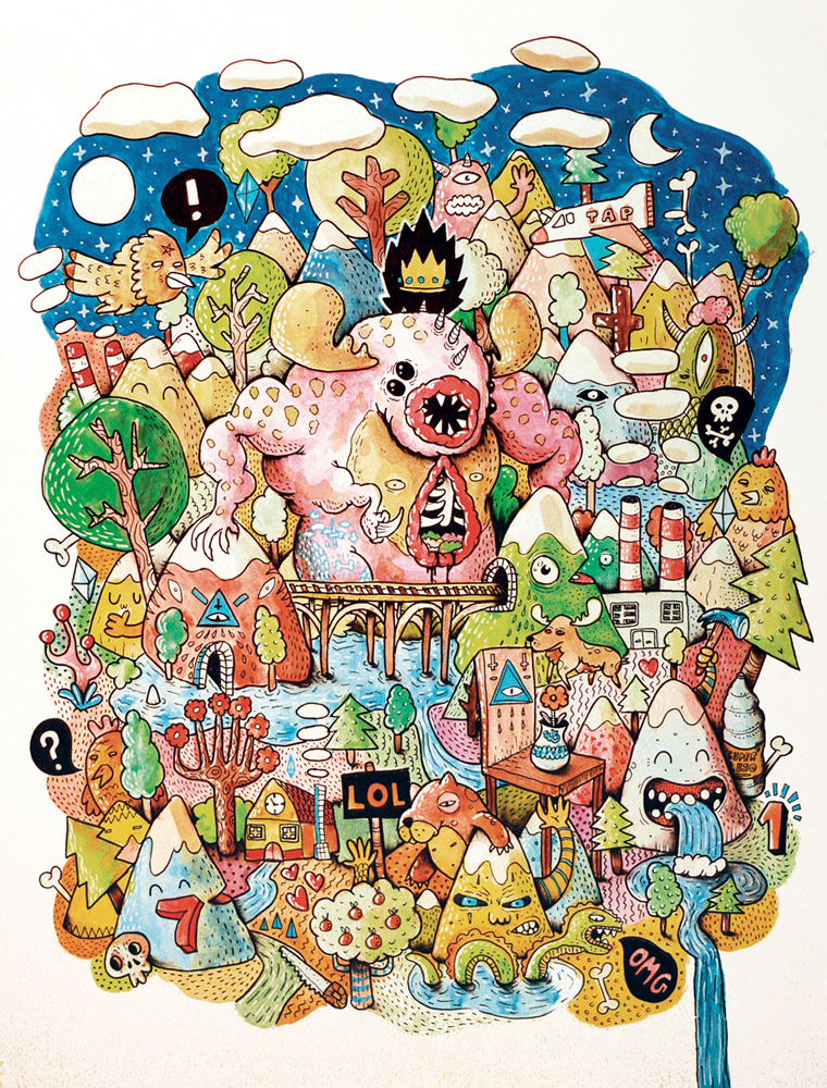 760x1000 Monster Land By (Ugandalebre), Illustration Using - Ink And Watercolor Illustration