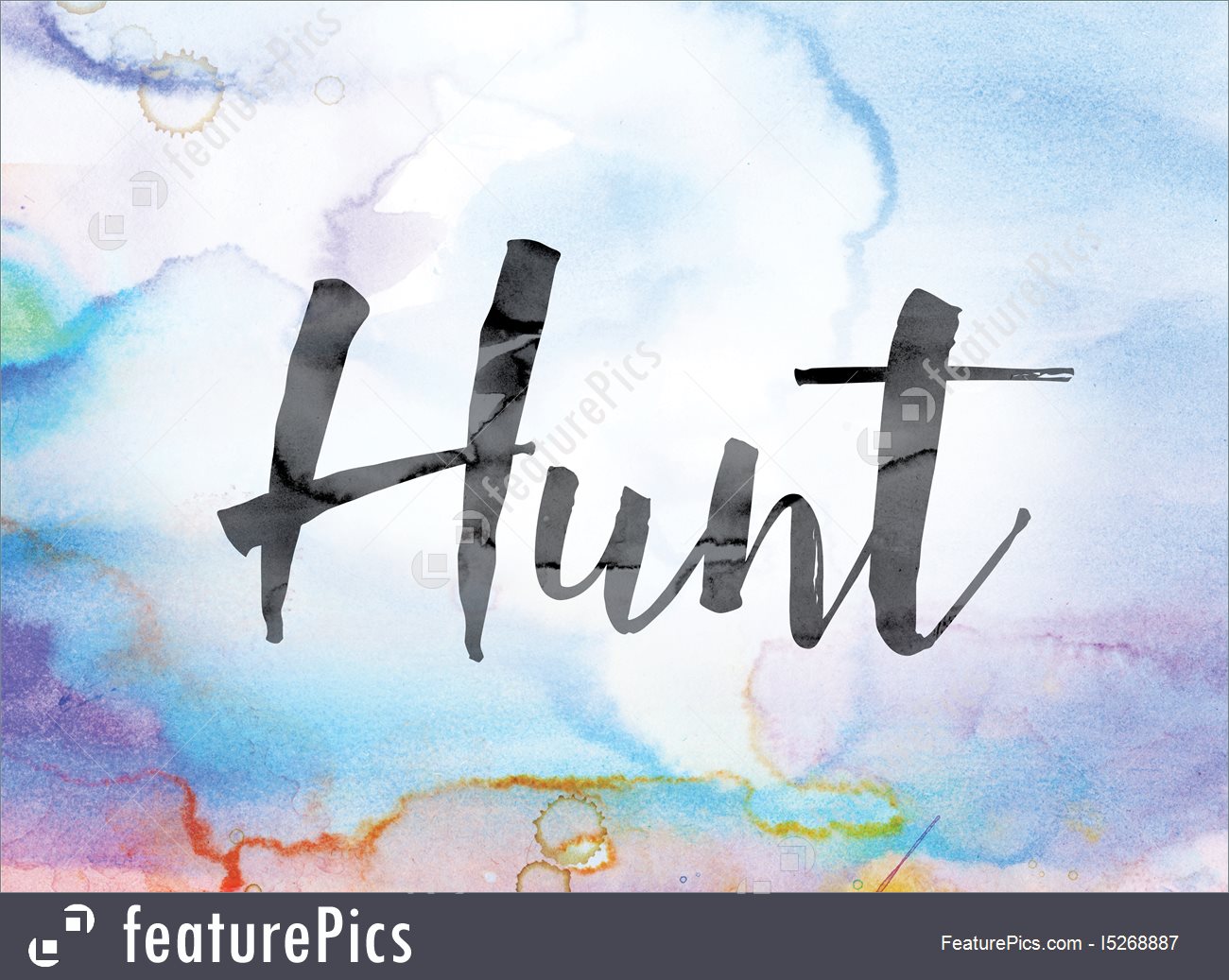 1300x1037 Illustration Of Hunt Colorful Watercolor And Ink Word Art - Ink Over Watercolor