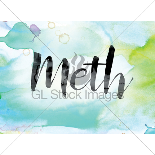 500x500 Meth Colorful Watercolor And Ink Word Art Gl Stock Images - Ink Over Watercolor