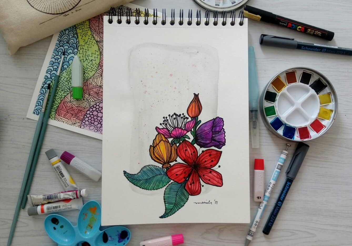 1338x934 The Escape Of The Floral Salad. Ink Over Watercolour. - Ink Over Watercolor