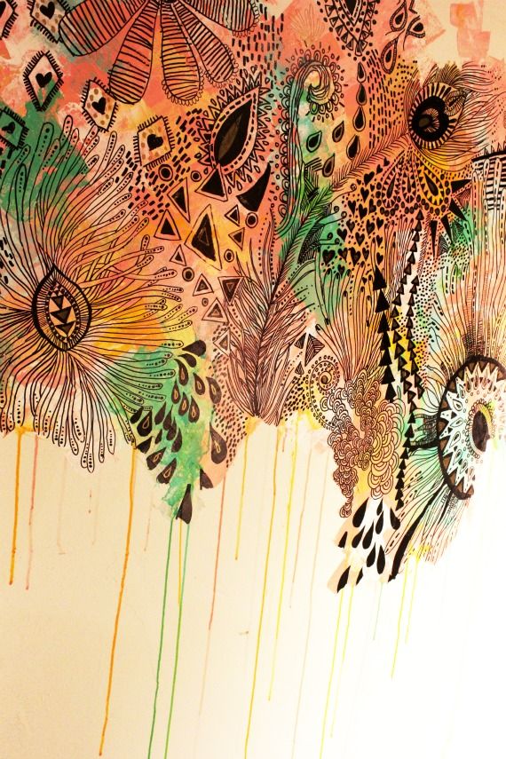 570x855 Black Ink Over Watercolor Possibly Diy Art Inspiration - Ink Over Watercolor