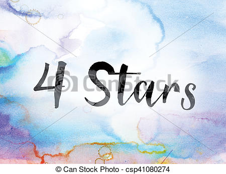 450x347 4 Stars Colorful Watercolor And Ink Word Art. The Word 4 Stars - Ink Over Watercolor