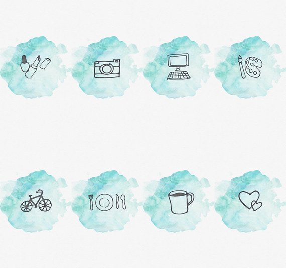 570x536 Instagram Story Highlight Cover Set Of 16 Blue Watercolor Etsy - Instagram Watercolor