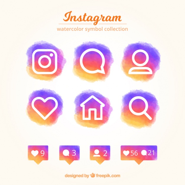 626x626 Set Of Colorful Instagram Watercolor Icons Vector Premium Download - Instagram Watercolor
