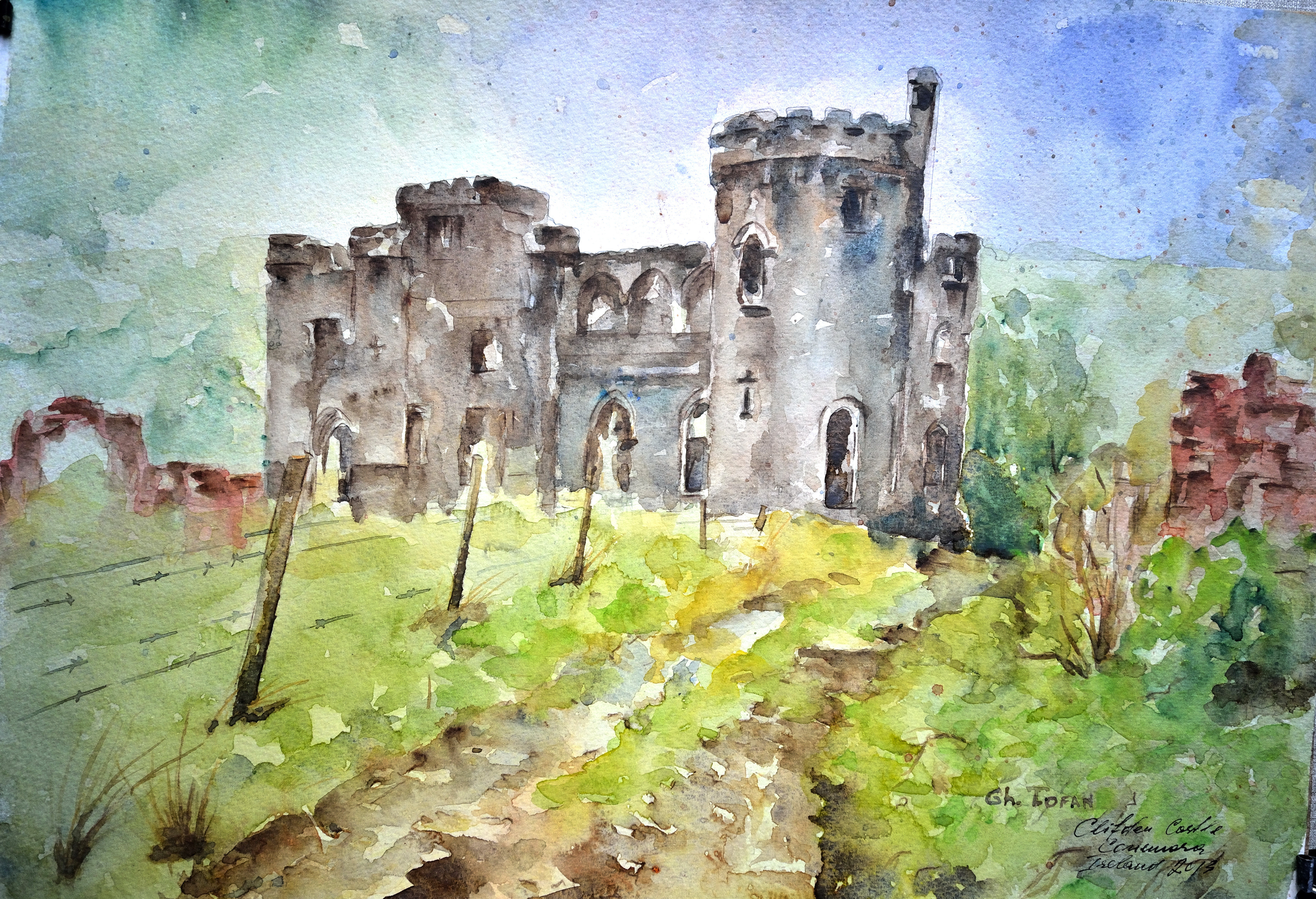 4743x3241 Historical Ruins, Clifden, Conemara, Ireland Watercolor Painting - Ireland Watercolor