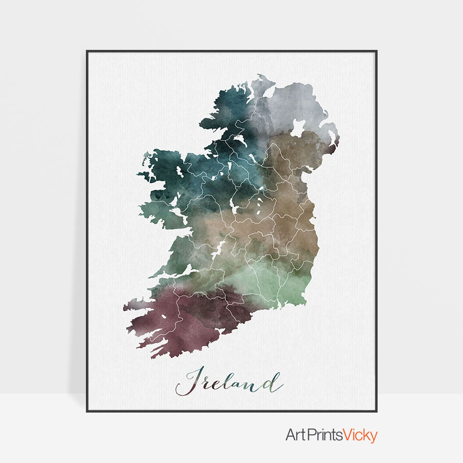 900x900 Ireland Map Poster Watercolor Artprintsvicky - Ireland Watercolor
