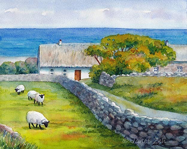 625x500 Original Watercolor Ireland Thatched Cottage Landscape - Ireland Watercolor