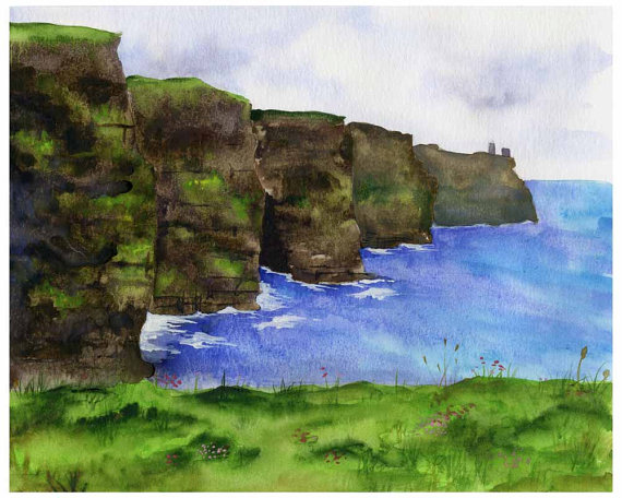 570x456 Cliffs Of Moher - Ireland Watercolor