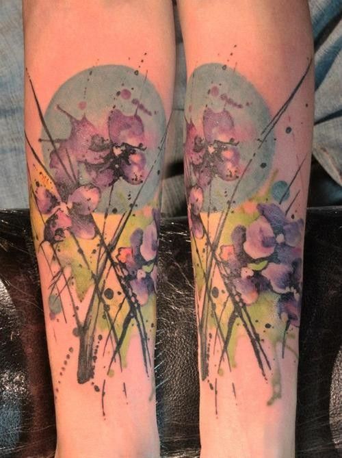 500x669 Iris Watercolor Tattoo On Forearm Tattoo - Iris Watercolor Tattoo