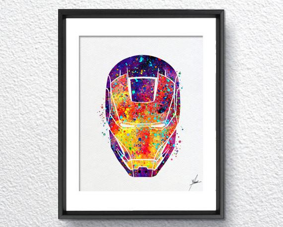 570x456 Iron Man Movie Inspired Watercolor Illustrations Wall Art Poster - Iron Man Watercolor