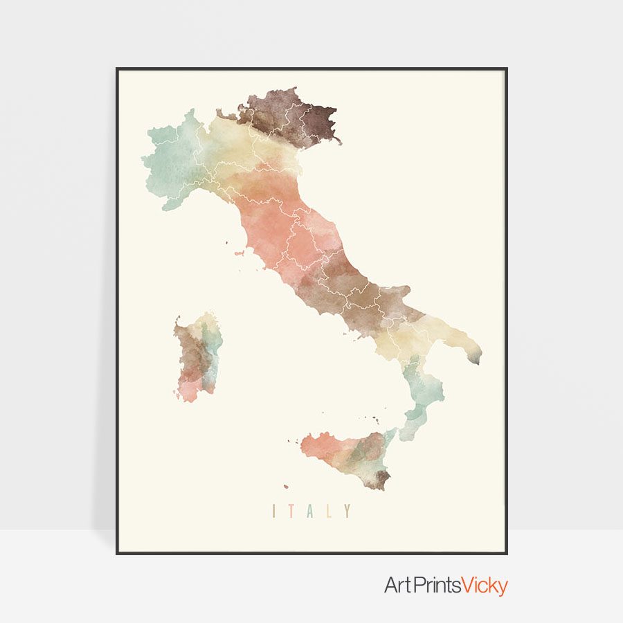 900x900 Italy Watercolor Map Poster Pastel Artprintsvicky - Italy Watercolor