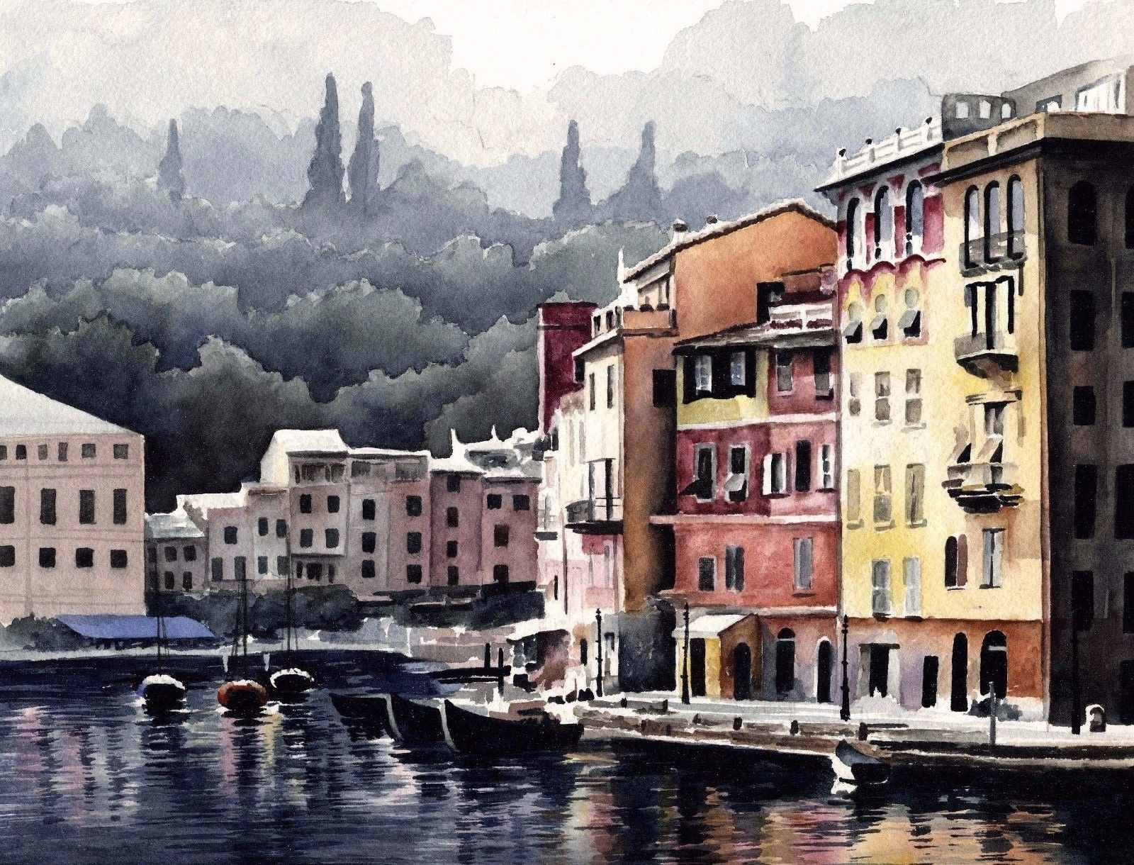 1600x1220 Portofino Italy Watercolor Painting 8 X 10 Art Print Signed By - Italy Watercolor