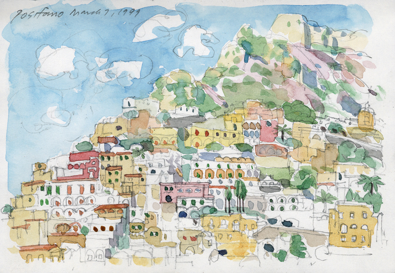 800x553 Positano, Italy John Thompson Paintings - Italy Watercolor