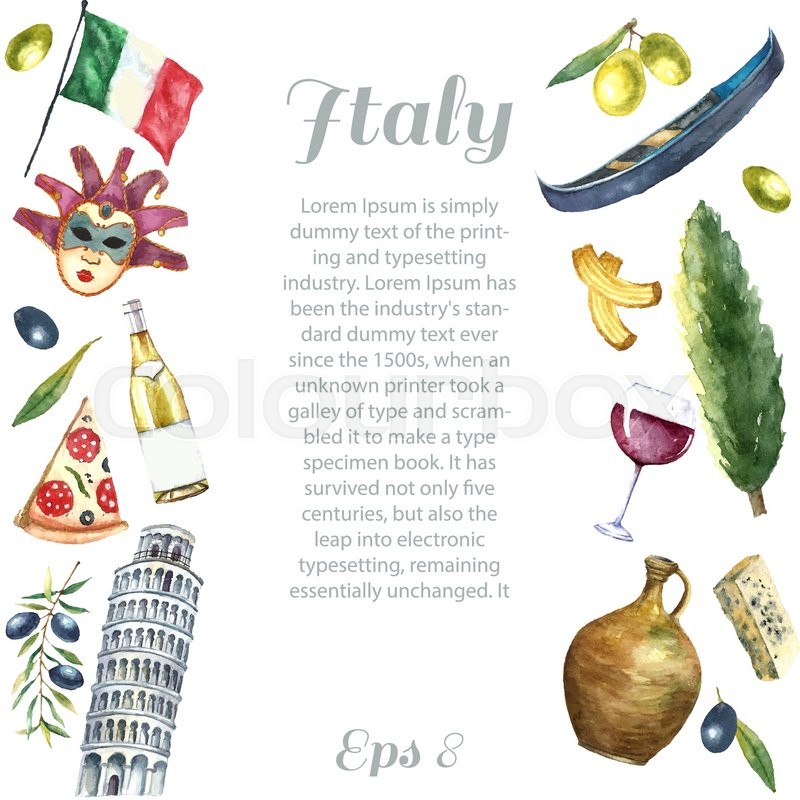 800x800 Watercolor Italy Landmark Frame. Hand Draw Card Background With - Italy Watercolor