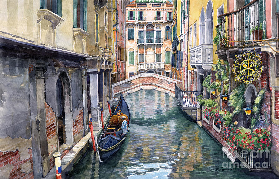900x578 Italy Venice Trattoria Sempione Painting By Yuriy Shevchuk - Italy Watercolor Paintings