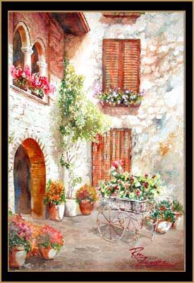 275x400 Sirmione Courtyart On Lake Garda - Italy Watercolor Paintings