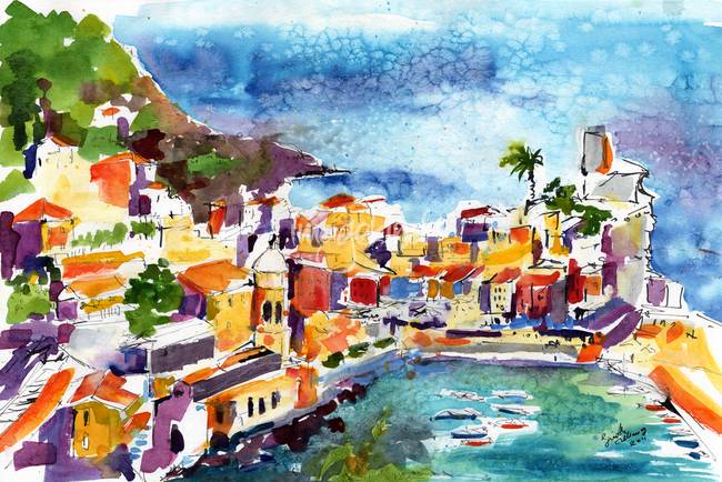 650x434 Vernazza Cinque Terre Italy Watercolor By Ginette By Ginette Callaway - Italy Watercolor Paintings