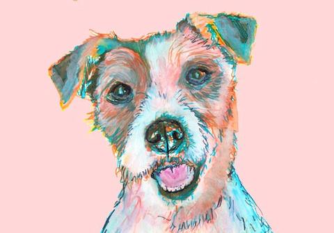 480x335 Jack Russell Terrier Dog Painting Pink Watercolor Art Dog - Jack Russell Watercolor