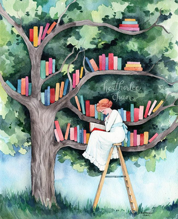 570x703 The Reader And The Tree Library - Jane Eyre Watercolor Paintings