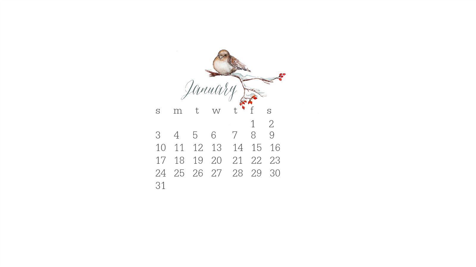 1600x900 January 2016 Watercolor Desktop Calendar - January Watercolor