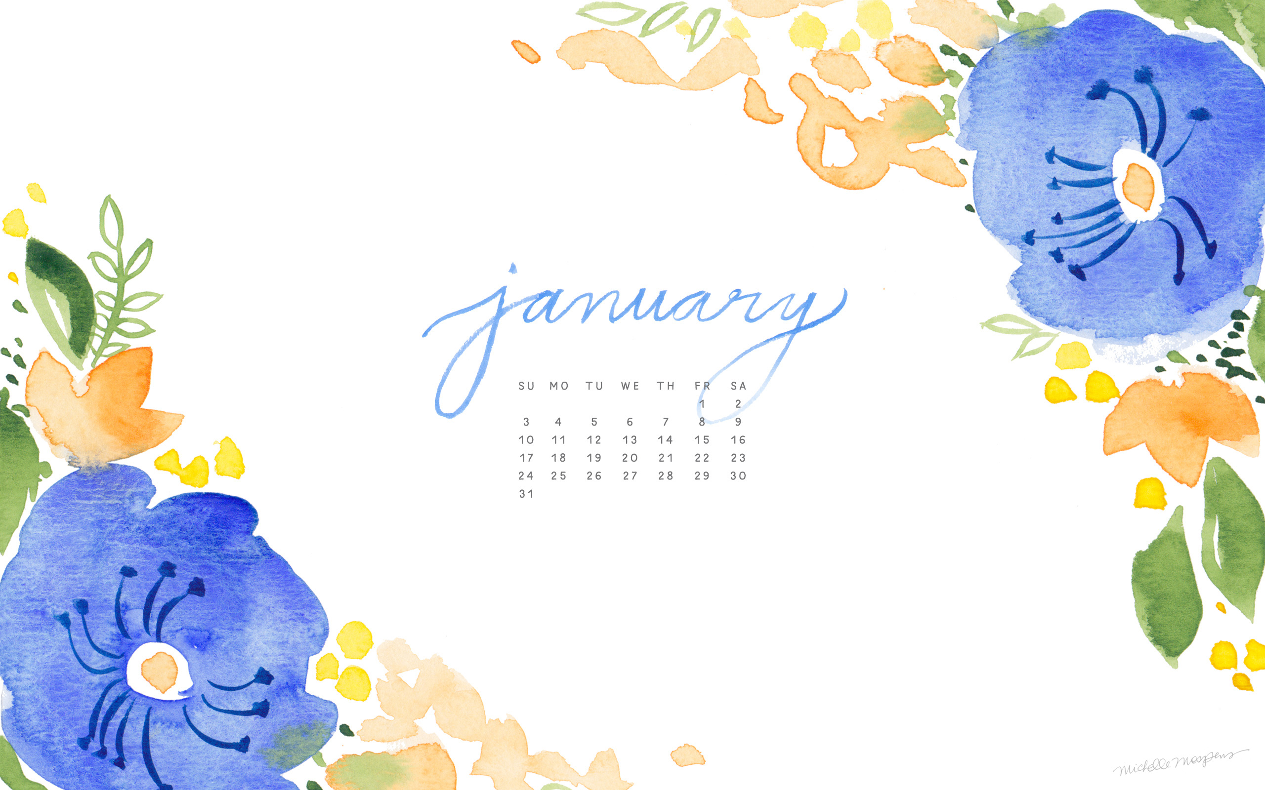 2560x1600 January Watercolor Calendar Desktop Download Custom Watercolor - January Watercolor