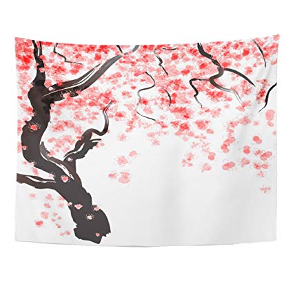 425x425 Varyhome Tapestry Pink Peach Japanese Cherry Tree - Japanese Cherry Blossom Watercolor