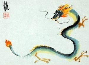 300x219 Framed Chinese Zodiac Watercolor Art Dragon Painting Art - Japanese Dragon Watercolor