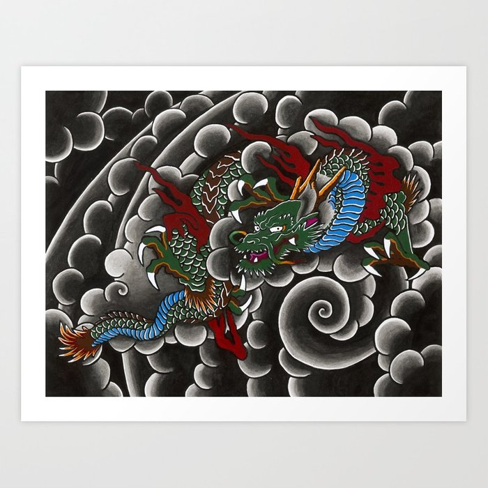 700x700 Japanese Tattoo Style Dragon In Sumi Ink Wash And Watercolor Art - Japanese Dragon Watercolor