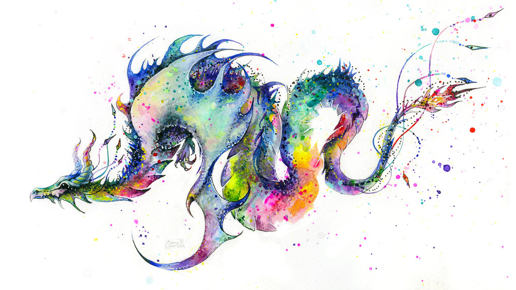 1024x576 Download Dragon Tattoo Watercolor - Japanese Dragon Watercolor
