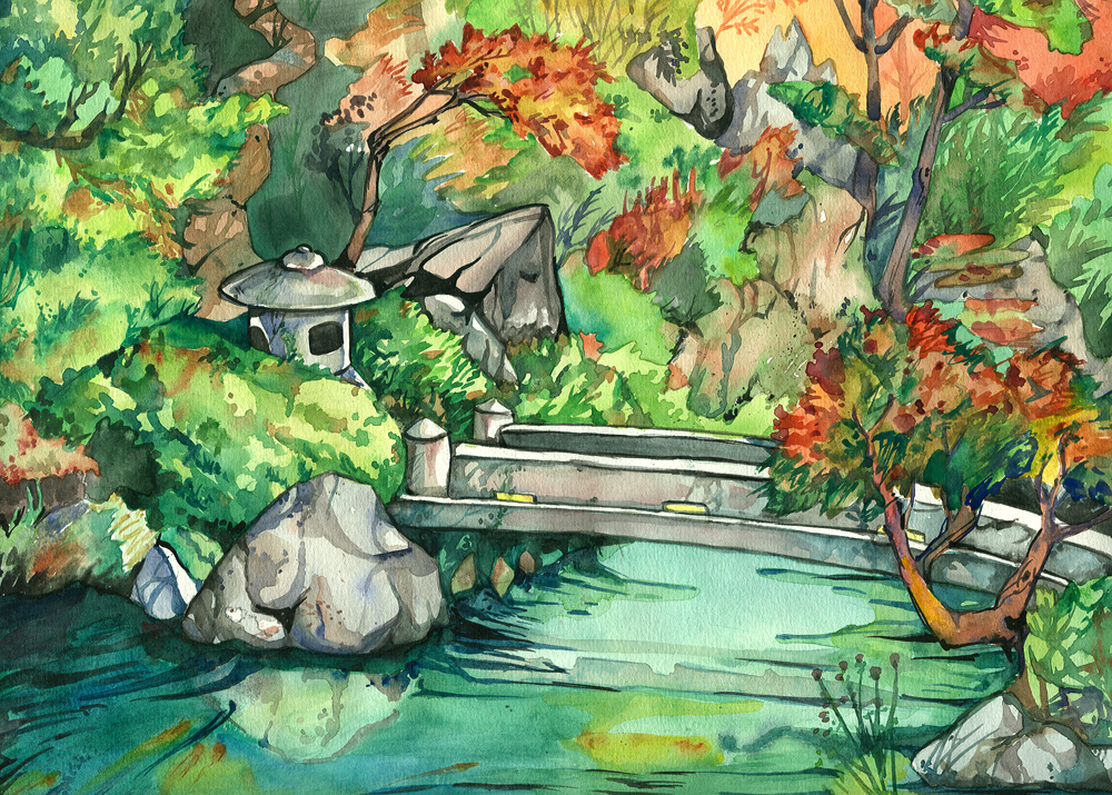 1000x715 Japanese Garden By Spiderlady - Japanese Garden Watercolor