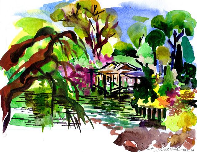 640x492 Japanese Garden Watercolor Landscapes Japanese - Japanese Garden Watercolor