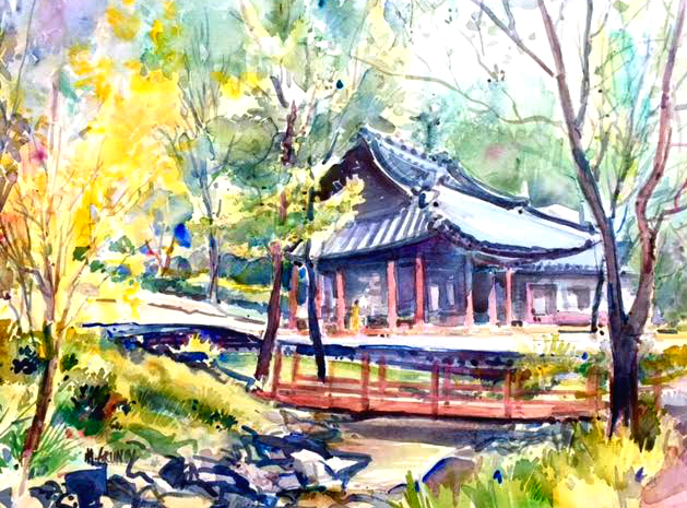 629x465 Mark Grundy Summary Sager Braudis Gallery - Japanese Garden Watercolor