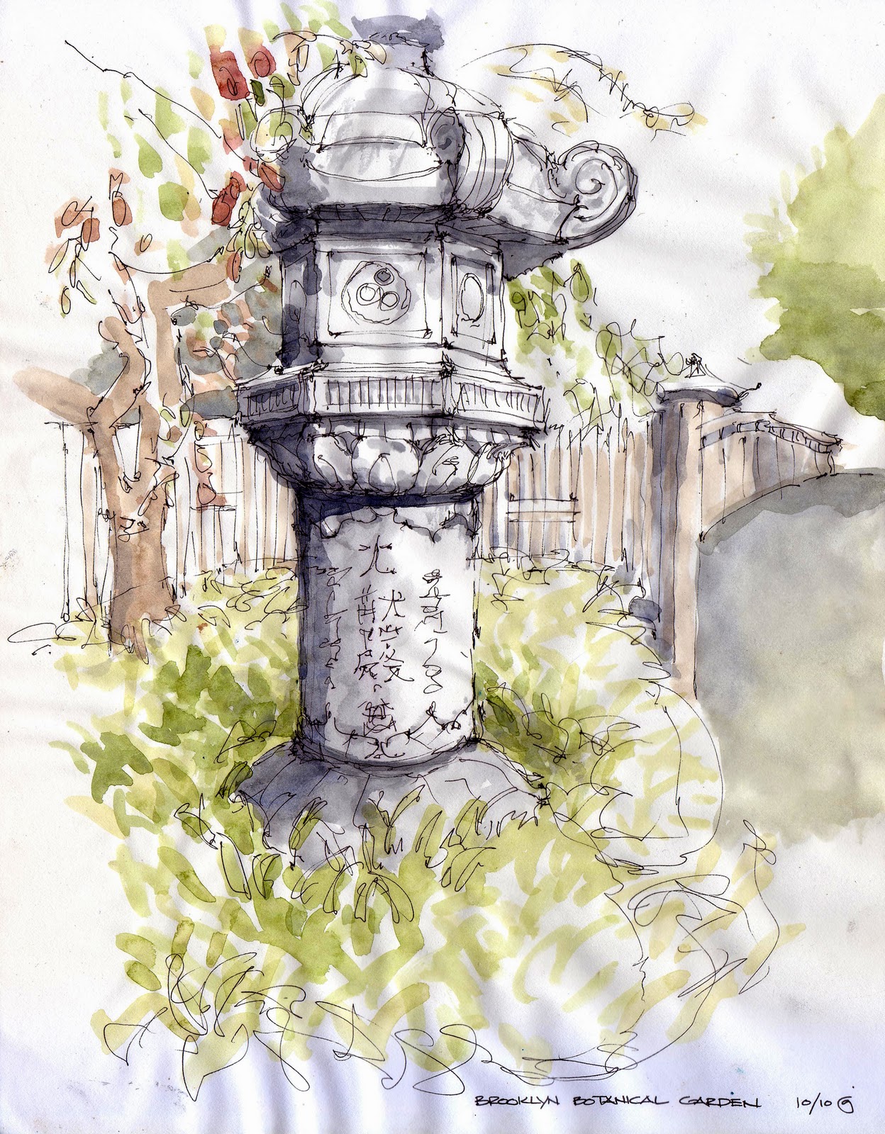 1248x1600 Park Slope Sketch The Falls - Japanese Garden Watercolor