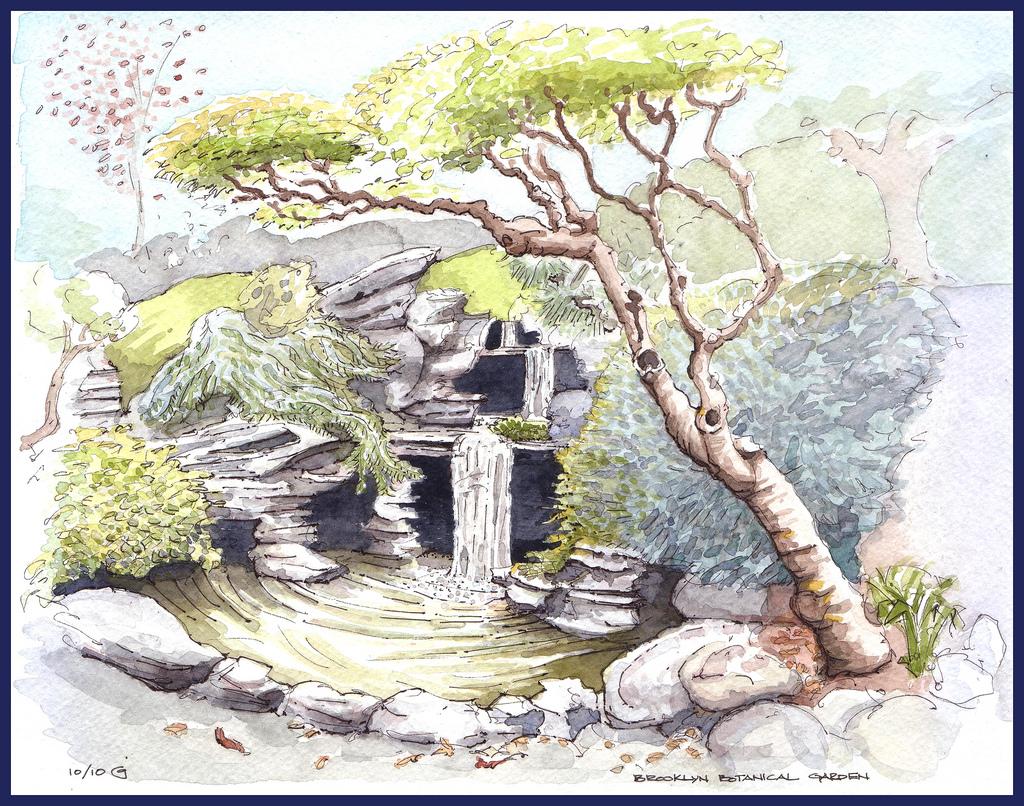 1024x806 The Falls - Japanese Garden Watercolor
