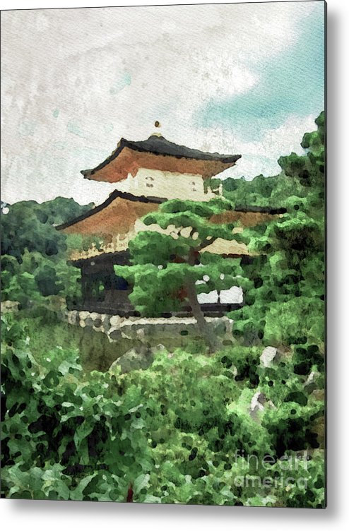 494x752 Watercolor Painting The Japanese Garden At Kinkaku Ji Temple In - Japanese Garden Watercolor