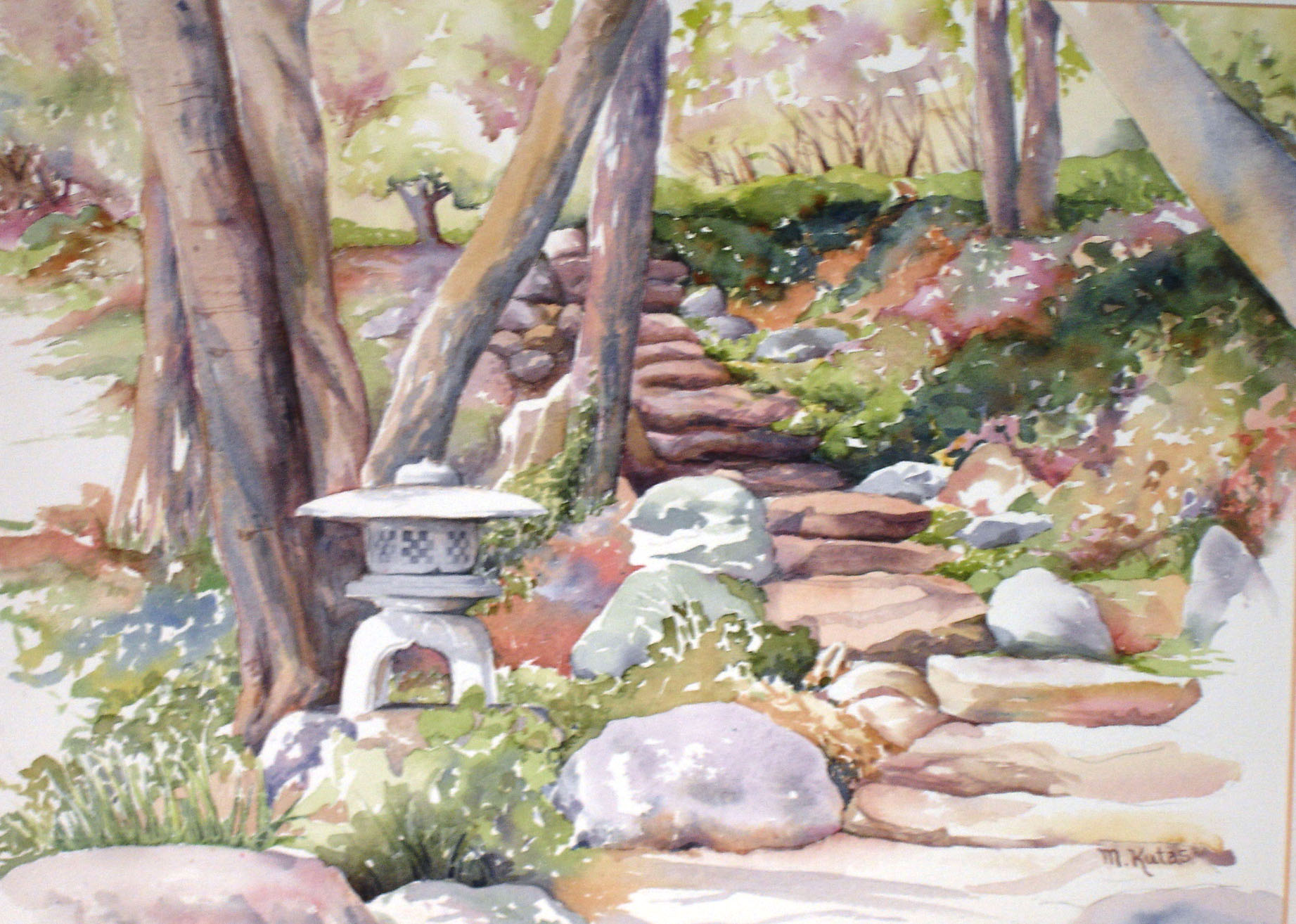 1843x1314 Watercolor Paintings Of Flowers, Buildings And Landscapes - Japanese Garden Watercolor