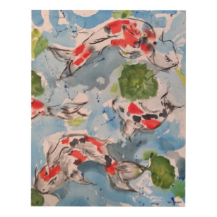 307x307 Japanese Koi Wood Wall Art Zazzle - Japanese Koi Watercolor