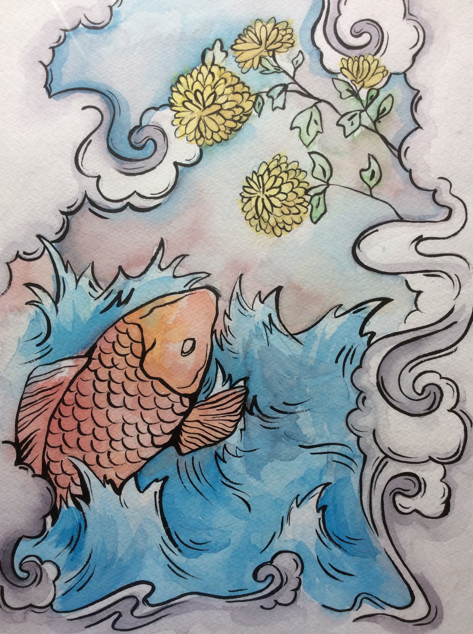 1936x2592 Japanese Koi Fish Watercolor Painting Etsy - Japanese Koi Watercolor