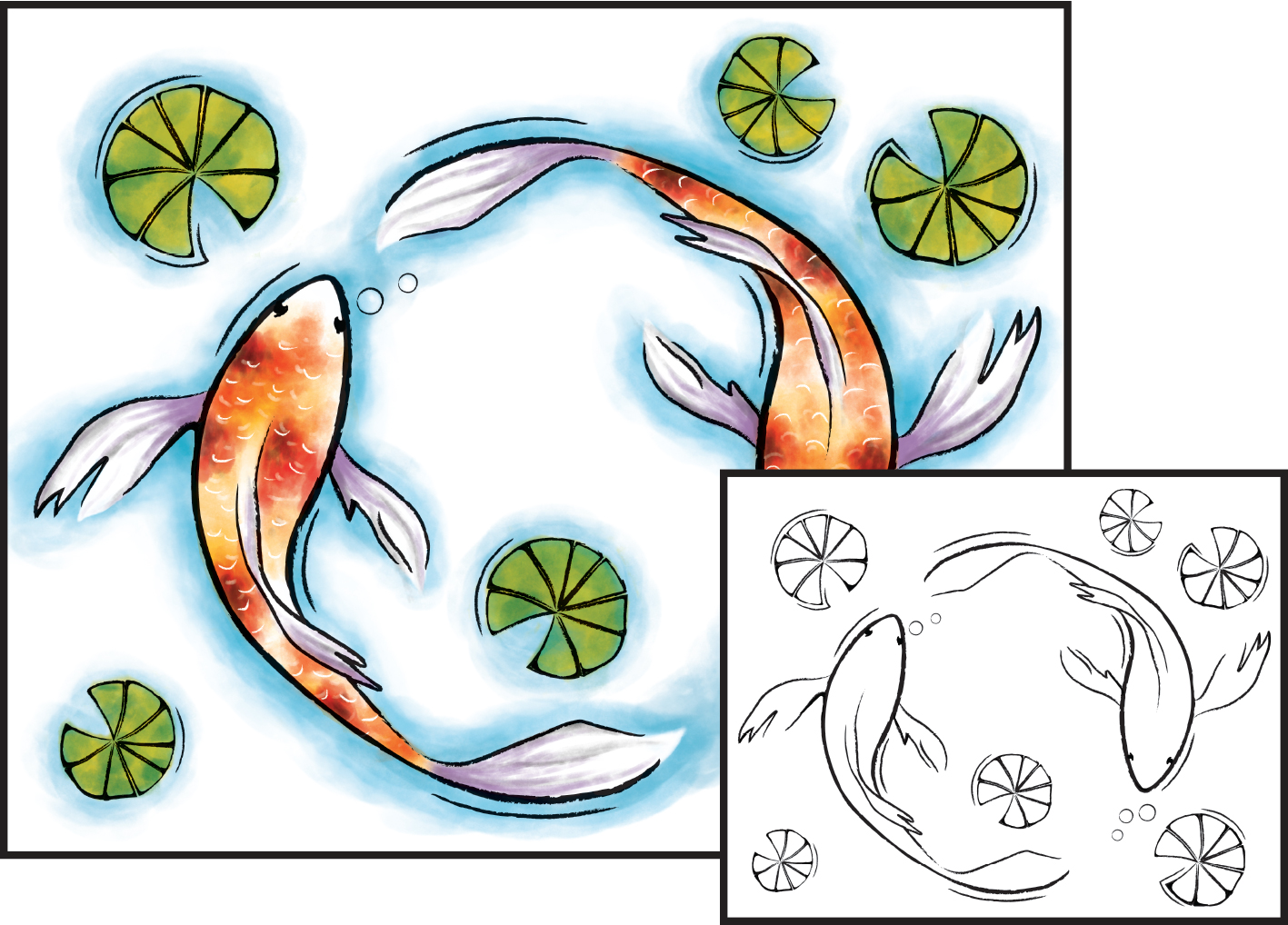 1417x1018 Watercolor Painting Japanese Koi Fish - Japanese Koi Watercolor