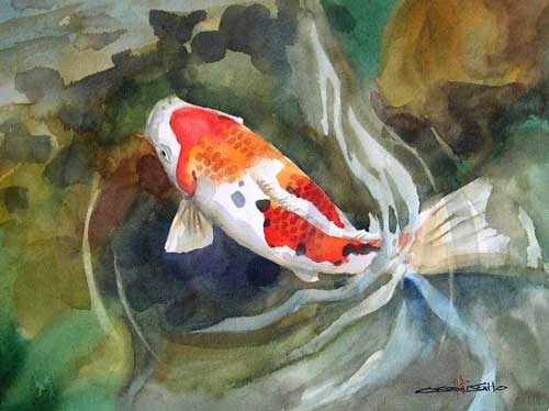 500x374 Watercolor By Osamu Koi - Japanese Koi Watercolor
